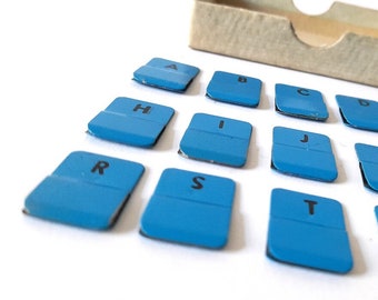 Vintage Complete Blue Alphabet Index Clips. Vintage Metal Adjustable Alphabet Index. Vintage Office Tool.