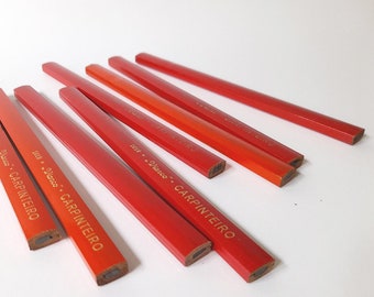 Vintage Portuguese Red Pencil of Carpenter and Civil Constructor. Vintage Pencil from Viarco Portugal. Vintage Tool.