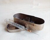 Antique Sterilizer Metal Box for Syringes With Glass Syringe. Vintage Hospital Laboratory Instrument. Collectible Metal Box.