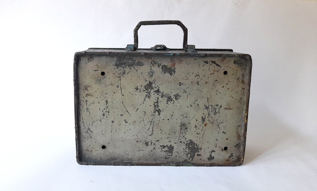 Very Old Rusty and Heavy Metal Box With Handle. Vintage