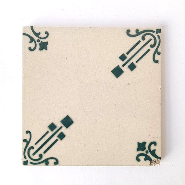 Vintage Portuguese Tile in Shades of Green Geometric Pattern From 40's. Decorative Vintage Portuguese Tile.