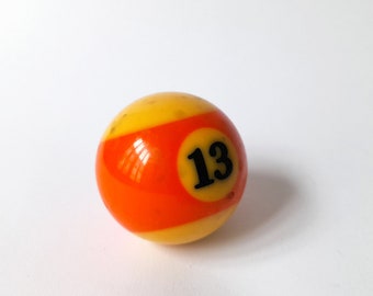 Vintage Billiard Ball. Billiard Ball Number 13. Billiard Ball With Orange Strip. 13 Orange White Pool Stripe.