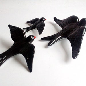 Set of Three Handmade Portuguese Traditional Ceramic Swallow of Different Sizes. Ceramic Wall Swallow. Tradicional Wall Decoration.