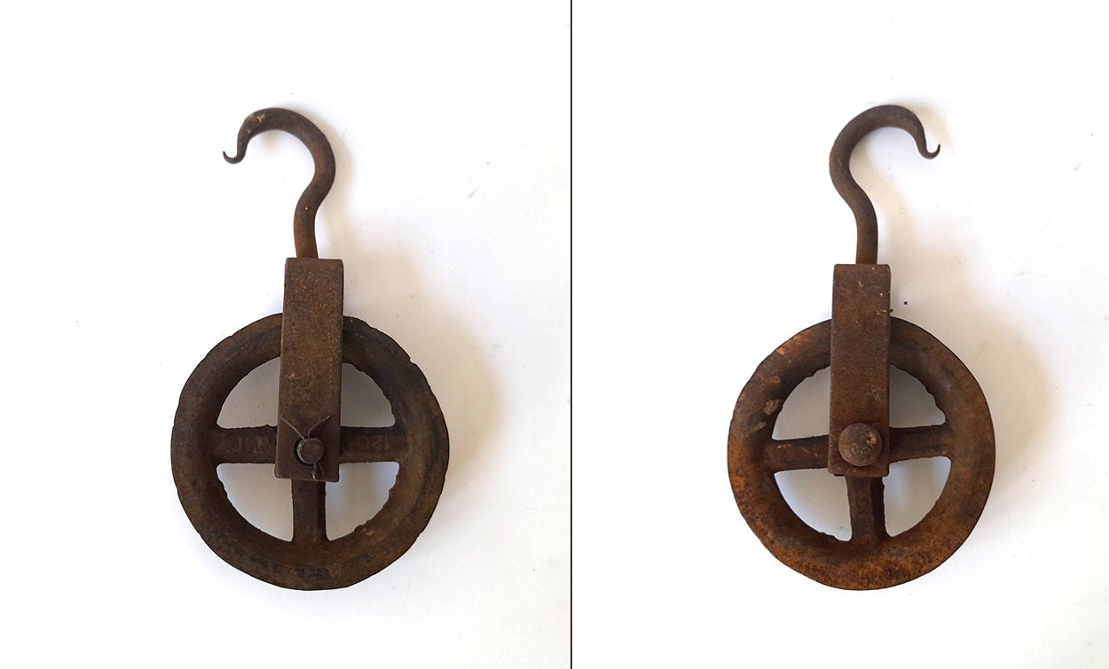 Very Old Industrial Iron Pulley With Hook. Vintage Iron Pulley. Vintage Metal Sheave With Hook. Etsy UK