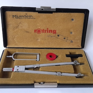 Vintage Rotring Set Metal Precision Compass with Accessories. Vintage Rotring Precision Compass.