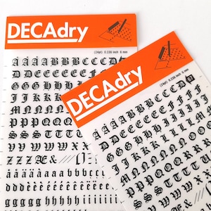 Conjunto Vintage de Duas Pranchas de Decalque de Letras da Decadryl. Conjunto Vintage de Letras de Stencil.