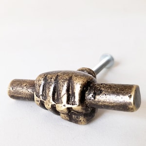 Small Retro Hand-Shaped Golden Metal Handle. Portuguese Small Metal Drawer/Door Knob. Collectible Knocker.