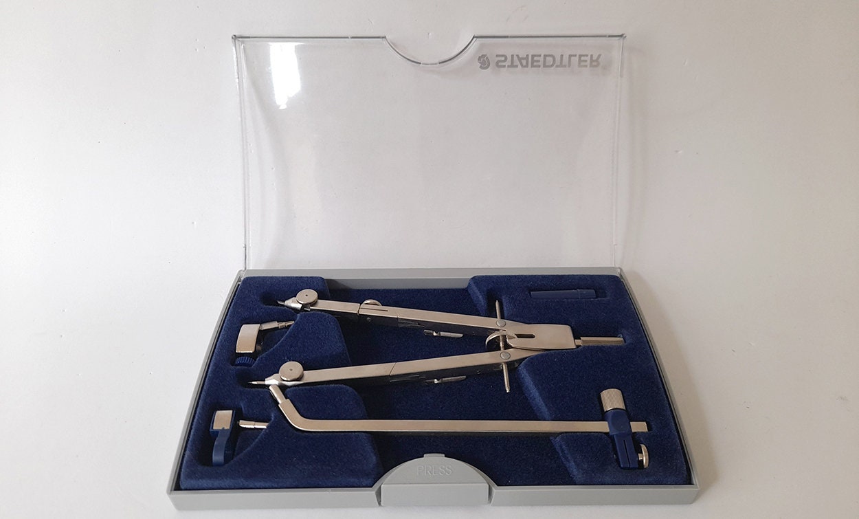 Vintage Staedtler Set Metal Precision Compass and Accessories in Original  Case. Vintage Staedtler Metal Compass. 