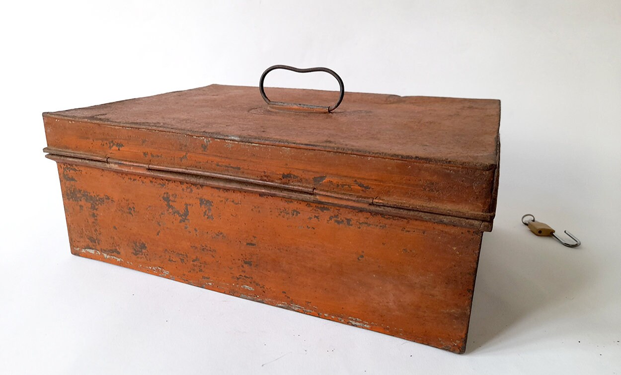 Vintage Large Metal Box Cash Deposit Box Galvanized Steel