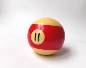 Vintage Billiard Ball. Billiard Ball Number 11. Billiard Ball With Red Strip. 11 Red and White Pool Stripe.