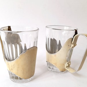 Set of Two Antique Metal Glass Holders. Very Old Rustic Metal Cup Holder. Vintage Glass Cup Holder in Metal.