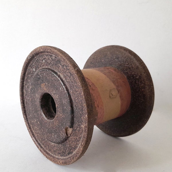 Vintage Large Brown Industrial Spool. Antique Large Reel for Yarn, Ribbons, Thread or Wire. Antique Large Bobbin.