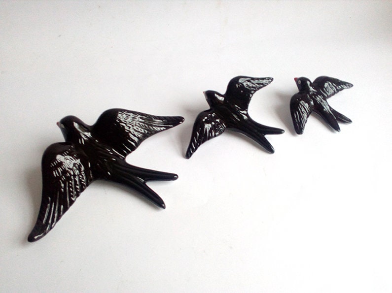 Ensemble De 3 Hirondelles En Céramique Noire - Décoration Murale Faite Main - Tailles Différentes (grande, Moyenne, Petite) - 8