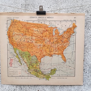 1 ページにアメリカとメキシコのビンテージ政治地図、反対側にベネズエラ、コロンビア、エクアドルの政治地図。