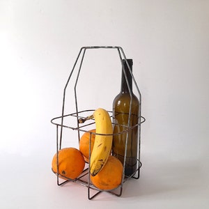 Antique and Rusty Wire Bottle Basket. Vintage Metal Bottle or Fruit Rack. Vintage Rusty Wire Bottle Stand.