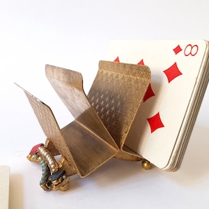 Antigo Suporte de Cartas de Jogo. Suporte de Baralhos de Cartas Vintage em Metal Dourado.