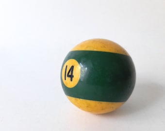 Vintage Billiard Ball. Billiard Ball Number 14. Billiard Ball With Green Strip. 14 Green and White Pool Stripe.