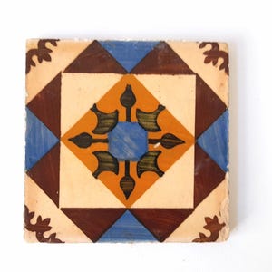 Vintage Portuguese Ceramic Tile in Blue and Brown Geometric Shades From 50&#39;s. Collectible Portuguese Tile. Decorative Wall Tile.
