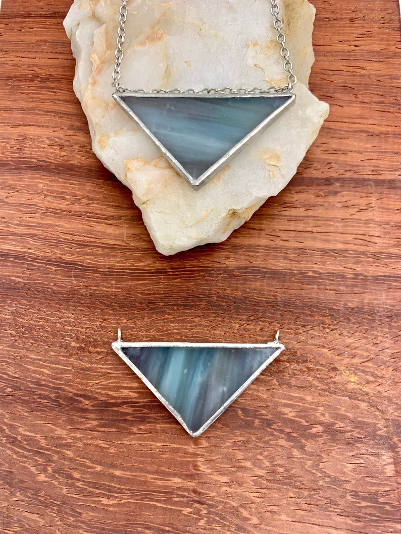 Custom Cool Tones Stained Glass Triangle Necklace with Nickel Chain and Lobster Clasp