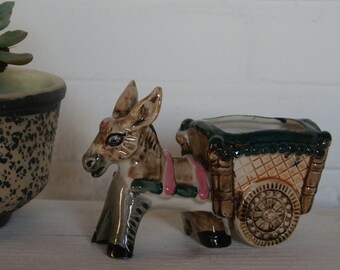Donkey and cart planter mid century mini ceramic planter vintage retro kitsch figurine