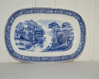 Cambridge Old England Royal Sphinx Maastricht Petrus Regout Holland Antique blue and white serving platter
