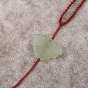 Hand-Carved Nephrite Jade Butterfly Pendant: Nature Art Necklace