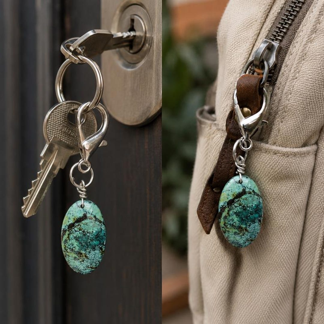 Matrix Keychain Natural Turquoise Keychain | Matrix Gemstone Southwestern Boho Bag ...