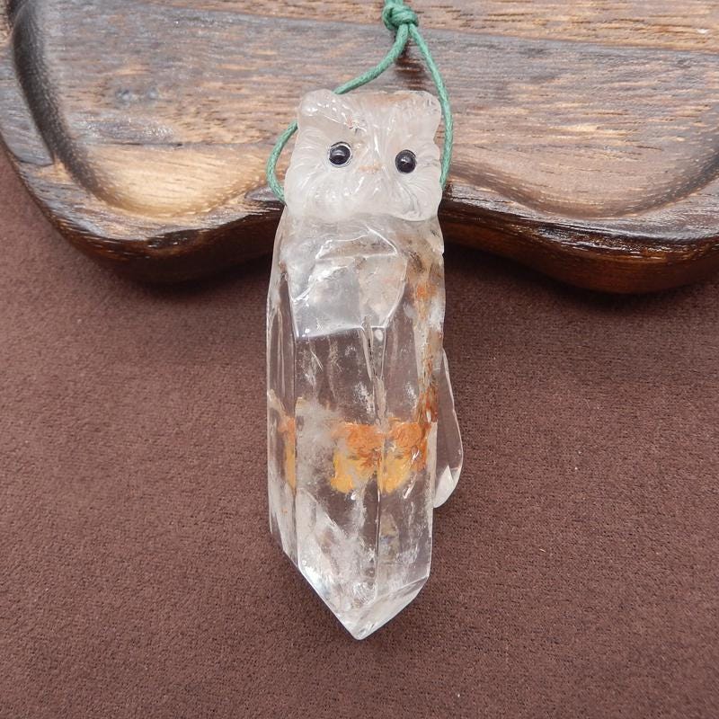 Carved Natural Drusy White Quartz Owl Gemstone Pendant Bead, Popular Carved Stone Animal Pendant, Un