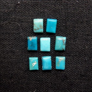 8pcs Natural Turquoise Rectangular Cabochons - Assorted Blue Matrix Rectangle Stone Set for Jewelry Making - Flat Back Loose Gemstone Supply