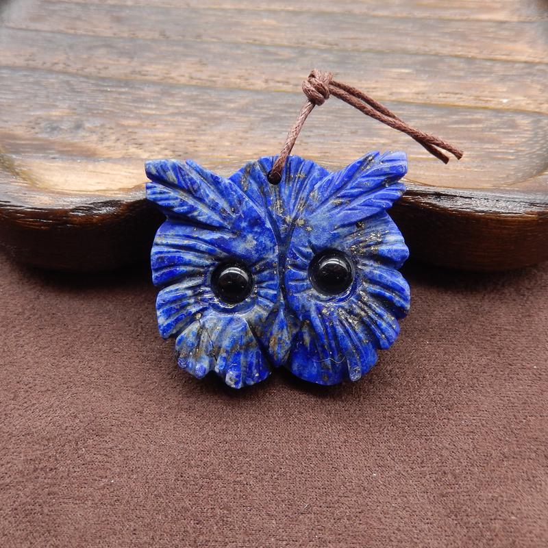 Carved Natural Lapis Lazuli Owl Gemstone Pendant, Gemstone Animal Pendant, Cute Pendant For Necklace