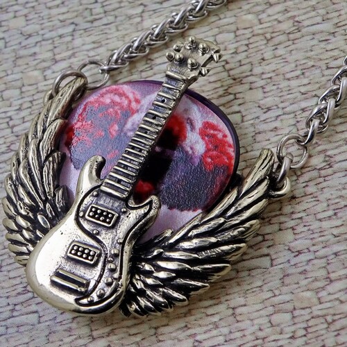 Personalized Electro Guitar Necklace, Guitar Jewelry In Sterling Silver