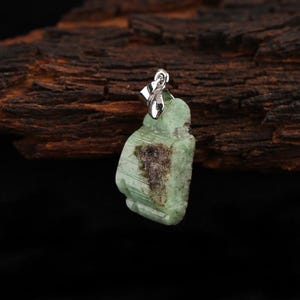 Raw Emerald Pendant: Chunky Wire Wrapped Gemstone Bead (19x6x6mm, 2.8g)