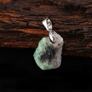 Raw Emerald Pendant for Jewelry Making, Chunky Wire Wrapped Gemstone, Natural Emerald Focal Bead for Designers, May Birthstone Gift