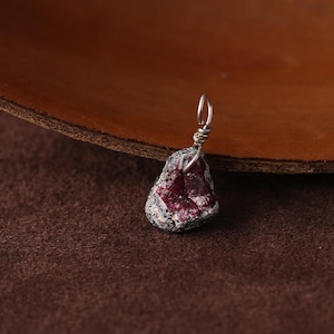Natural Raw Ruby Pendant with Original Leather - Nugget Gemstone Pendant, Sterling Silver Pendant, Healing Crystal Ruby Necklace