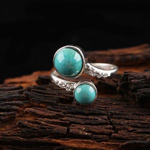 Turquoise Two Stone Ring: Adjustable Sterling Silver Boho Jewelry