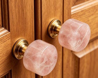 Natural Gemstone & Brass Cabinet Knobs - Rose Quartz Drawer Pulls - Luxury Crystal Furniture Hardware, Stone Handles - Set Of 1