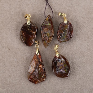 Natural Fire Agate Freeform Pendant | Iridescent Rainbow Flash Gemstone Charm | Unique Gold Plated Stone Jewelry