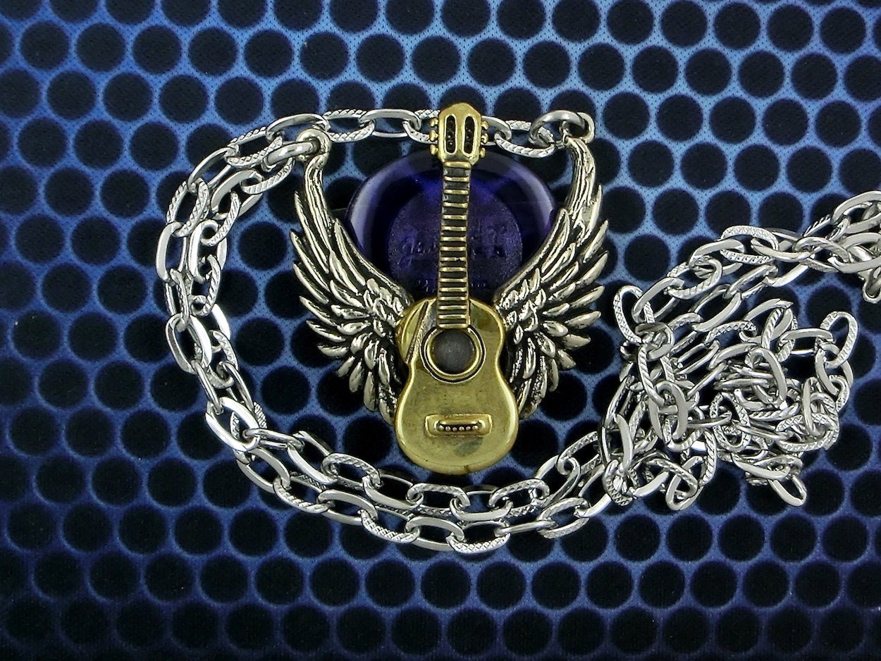 Winged Folk Guitar Pick Pendant Holder Necklace Etsy