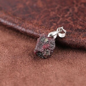 Natural Raw Ruby Pendant with Original Leather - Nugget Gemstone Pendant, Sterling Silver Pendant, Healing Crystal Ruby Necklace