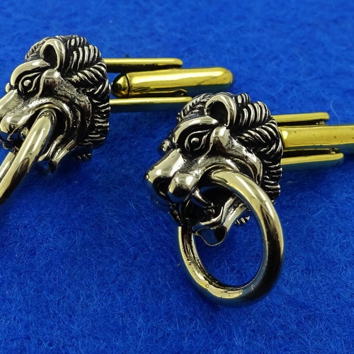 Lion Cufflinks Gold Steel Lion Cufflinks Birthday Gift Men Etsy