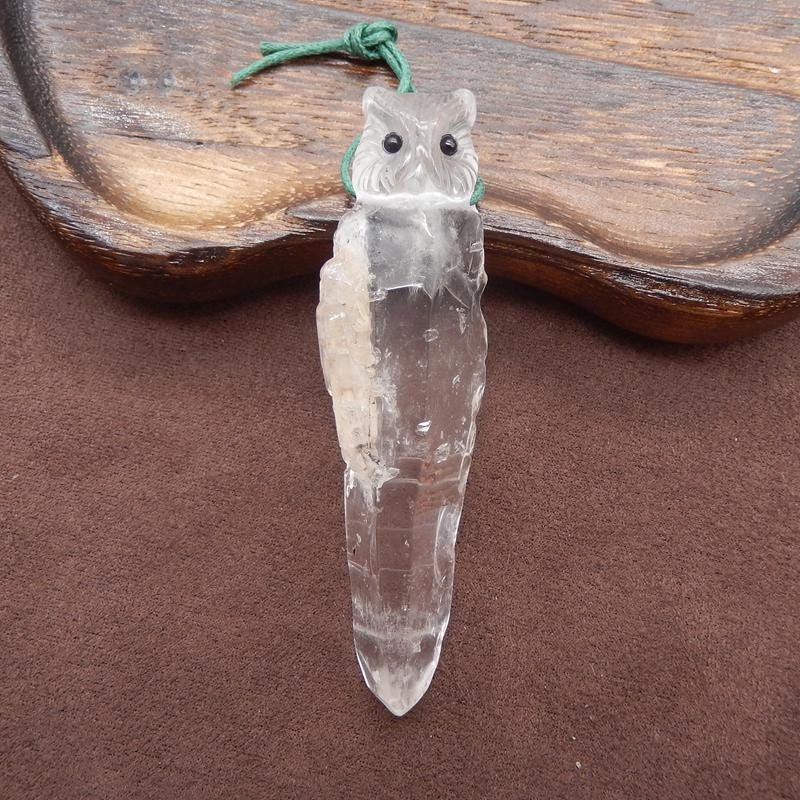 Carved Natural Drusy White Quartz Owl Gemstone Pendant Bead, Popular Carved Stone Animal Pendant, Un
