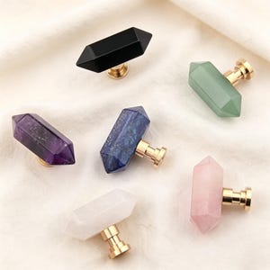 Knöpfe aus Naturkristall und Messing, doppelte Edelstein-Schubladengriffe, Rosenquarz, Amethyst, Lapislazuli, Obsidian, Kommodengriff, 1 Stück