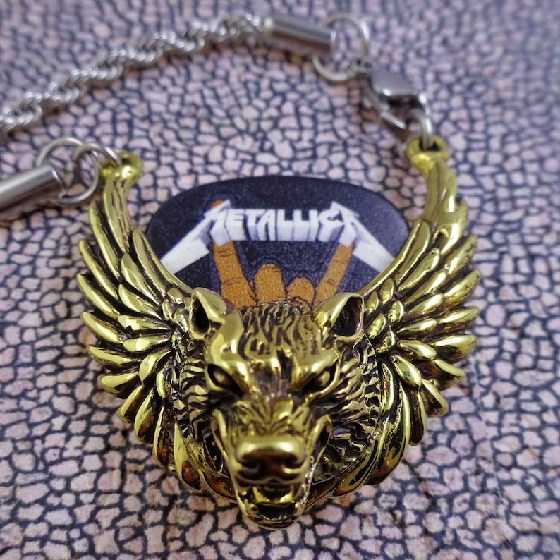 Winged Wolf Guitar Pick Pendant Holder Necklace Musicians Gift Etsy
