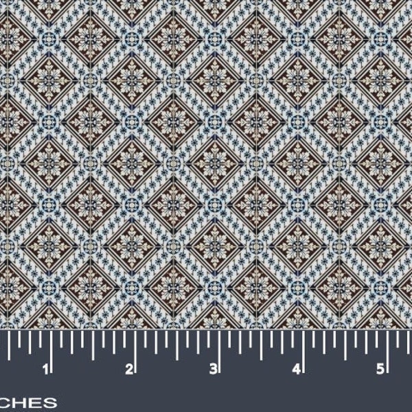 Blue brown white tiles wallpaper digital instant download printable azulejos dollhouse flooring miniature ceramic 112 1 12 1/12