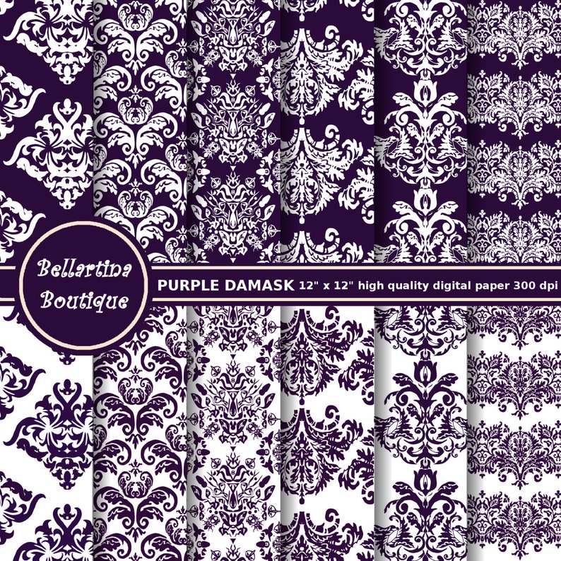PURPLE DAMASK Digital High Resolution Printable Paper Instant Etsy