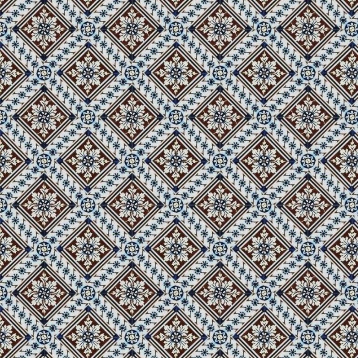 Blue Brown White Tiles Wallpaper Digital Instant Download Printable