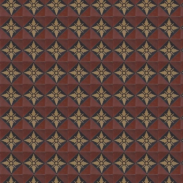 Vintage Victorian 1:12 scale encaustic tile floor miniature red gold black buff dollhouse printable instant download pattern paper historic