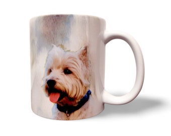 West Highland White Terrier Dog Mug, Optional Coaster, Large 11oz Coffee or Tea Cup, Original Handmade Design