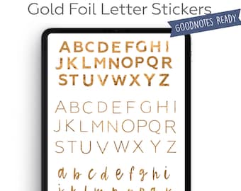 Gold Foil Digital Stickers, Letters Digital Stickers, Digital Stickers for GoodNotes, Digital Stickers in Gold Foil