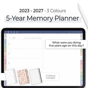 Memory Planner, 5-Years Planner, Digital Memory Planner, Digital Memory Keeper, 2023 to 2027, 12 Tabs in Rainbow, Earthy and Black